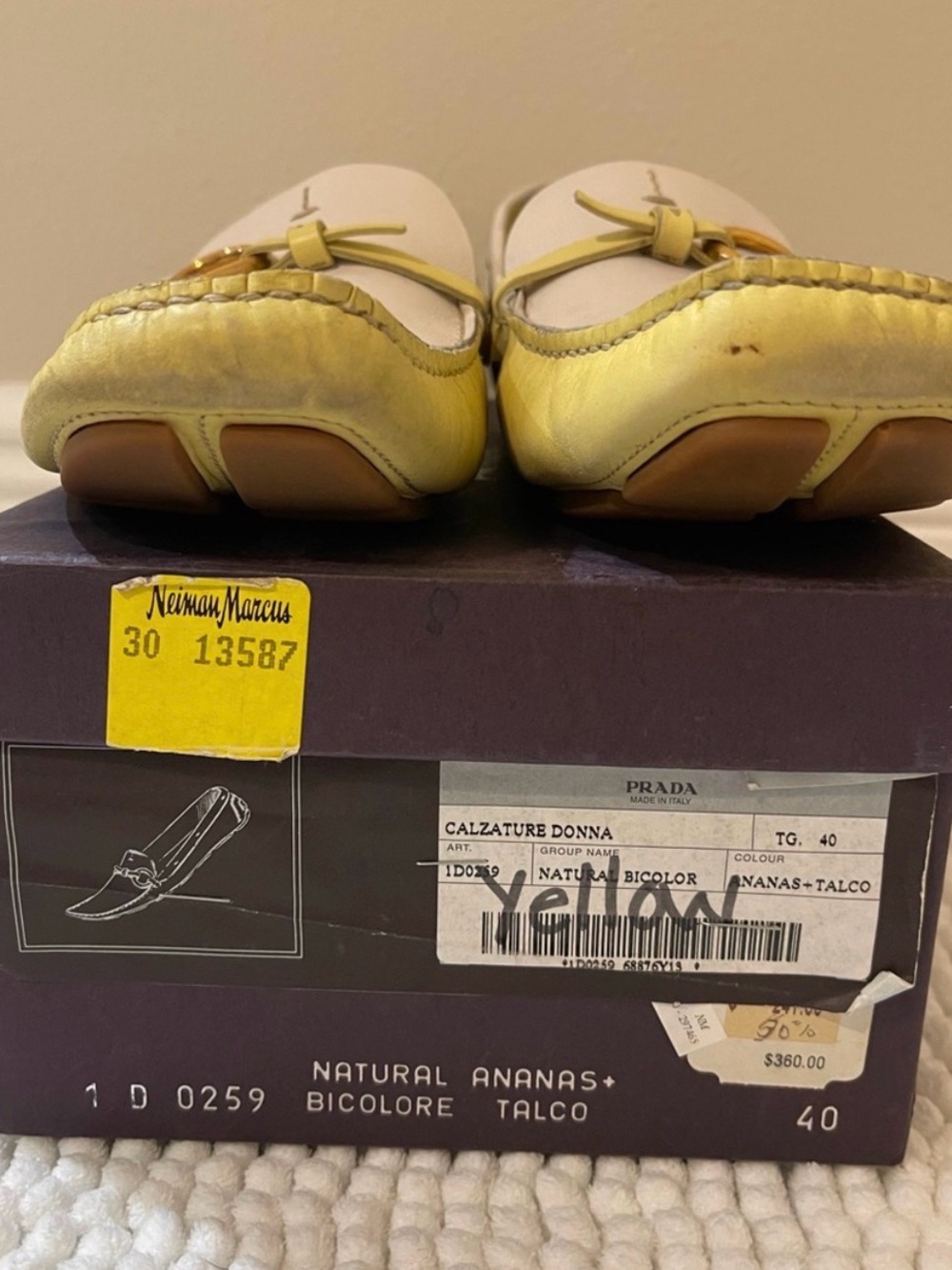 Prada Yellow and White Leather Horsebit Loafers - Picture 7 of 7